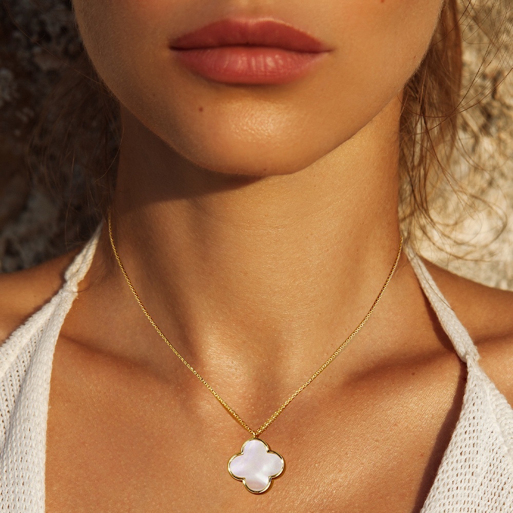 Mother of Pearl Quatrefoil Necklace on Gold Chain